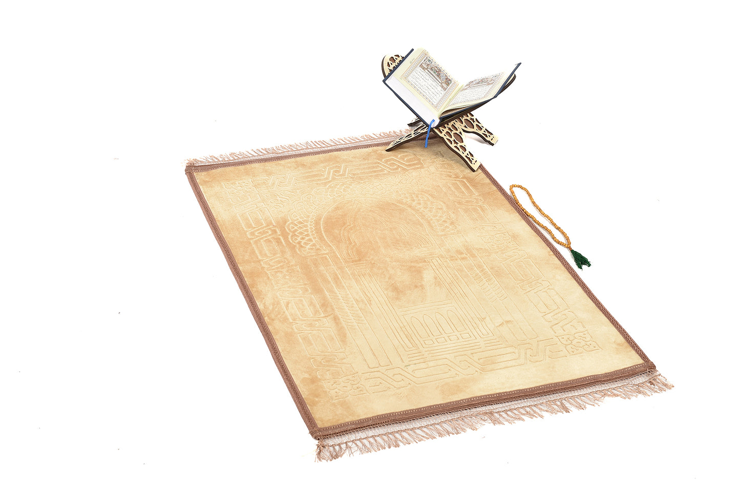 Luxury Velvet Padded Prayer Mat – Light Beige – Large Size{ musallahs}