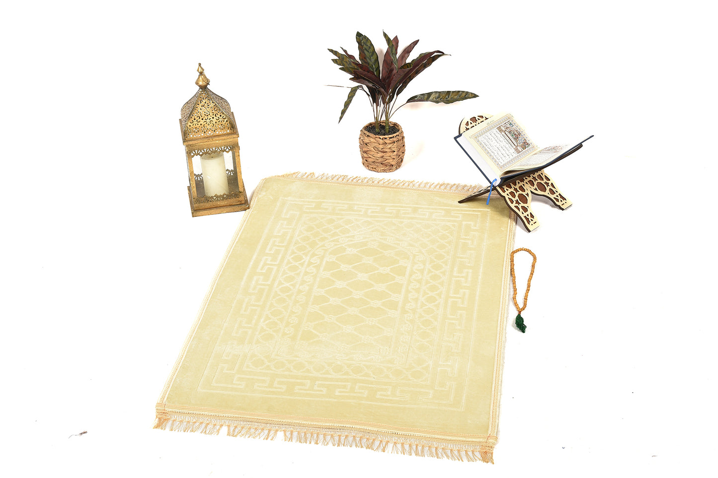 Luxury Velvet Padded Prayer Mat – Light Golden Beige – Large Size{ musallahs}
