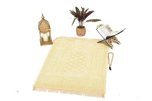 Luxury Velvet Padded Prayer Mat – Light Golden Beige – Large Size{ musallahs}