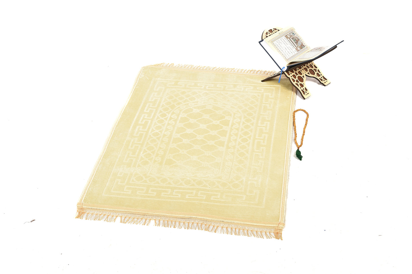Luxury Velvet Padded Prayer Mat – Light Golden Beige – Large Size{ musallahs}
