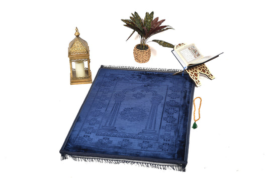 Luxury Velvet Padded Prayer Mat – Deep Navy Blue – Large Size (musallahs)
