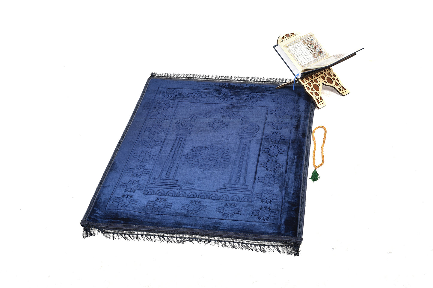 Luxury Velvet Padded Prayer Mat – Deep Navy Blue – Large Size (musallahs)