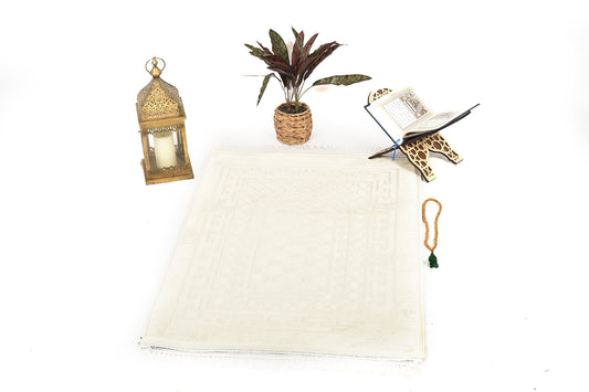 Luxury Velvet Padded Prayer Mat – Off White – Large Size (musallahs)
