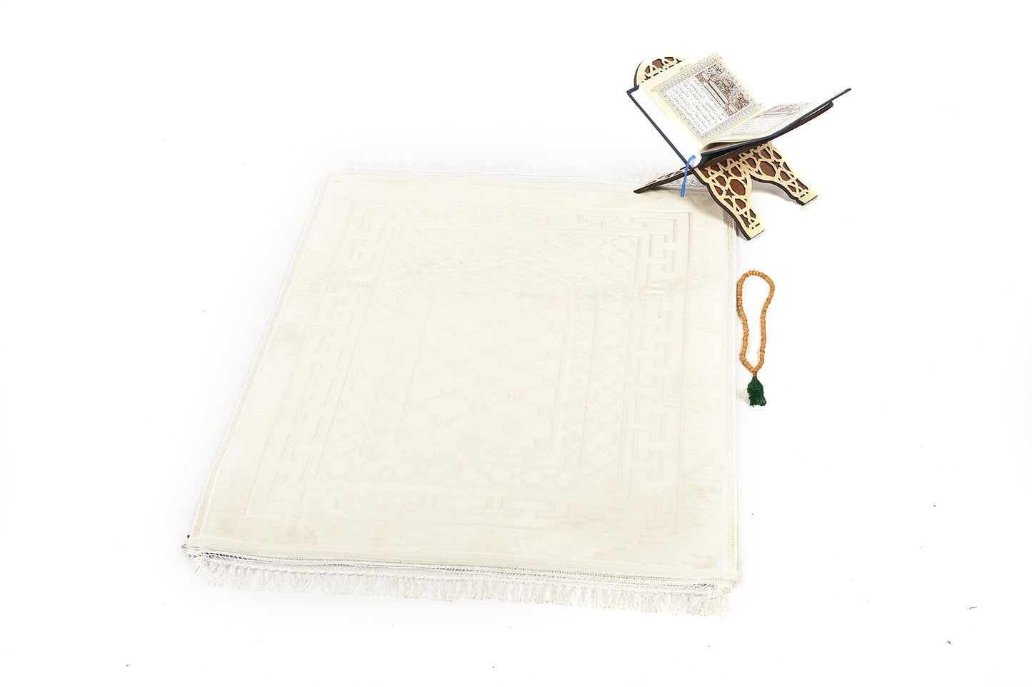 Luxury Velvet Padded Prayer Mat – Off White – Large Size (musallahs)