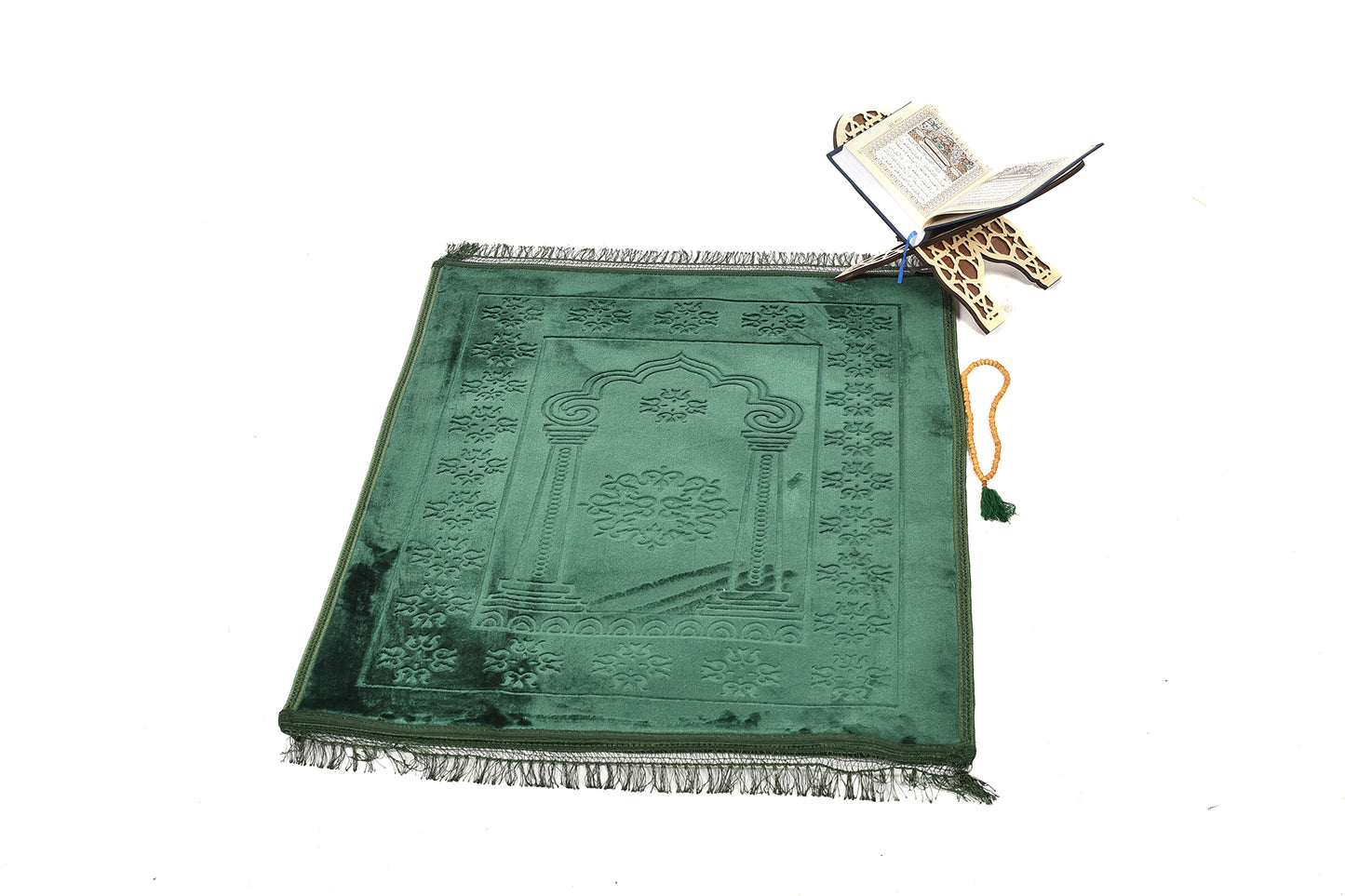 Luxury Velvet Padded Prayer Mat – Emerald Green – Large Size (musallahs)
