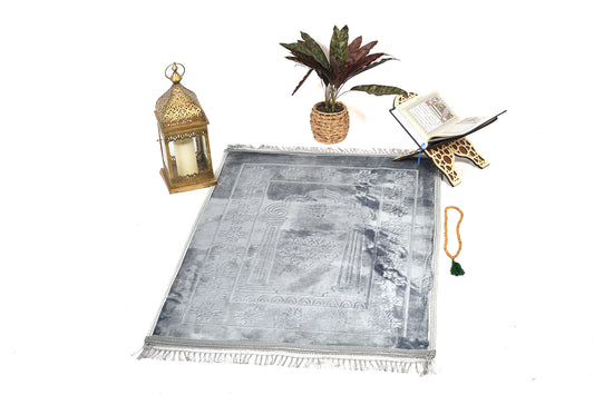 Luxury Velvet Padded Prayer Mat – Silver Gray – Large Size(musallahs)