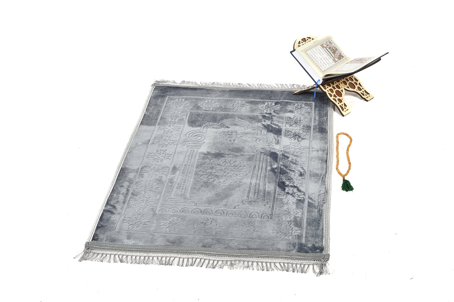 Luxury Velvet Padded Prayer Mat – Silver Gray – Large Size(musallahs)