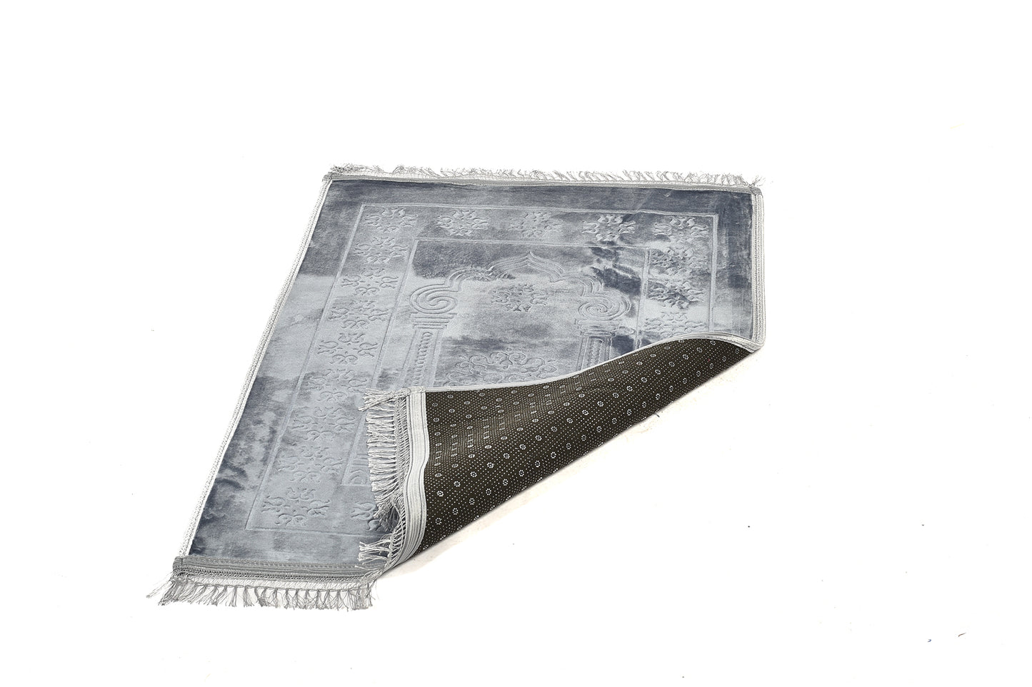Luxury Velvet Padded Prayer Mat – Silver Gray – Large Size(musallahs)