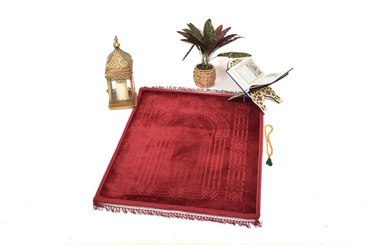 Luxury Velvet Padded Prayer Mat – Elegant Burgundy Red (musallahs)