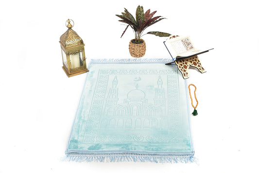 Luxury Velvet Padded Prayer Mat – Sky Blue(musallahs)