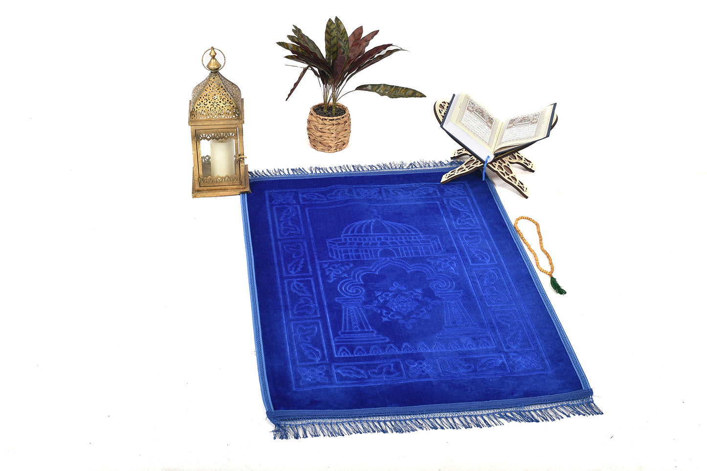 Luxury Velvet Prayer Mat with Dome of the Rock Design – Sky Blue( musallahs)