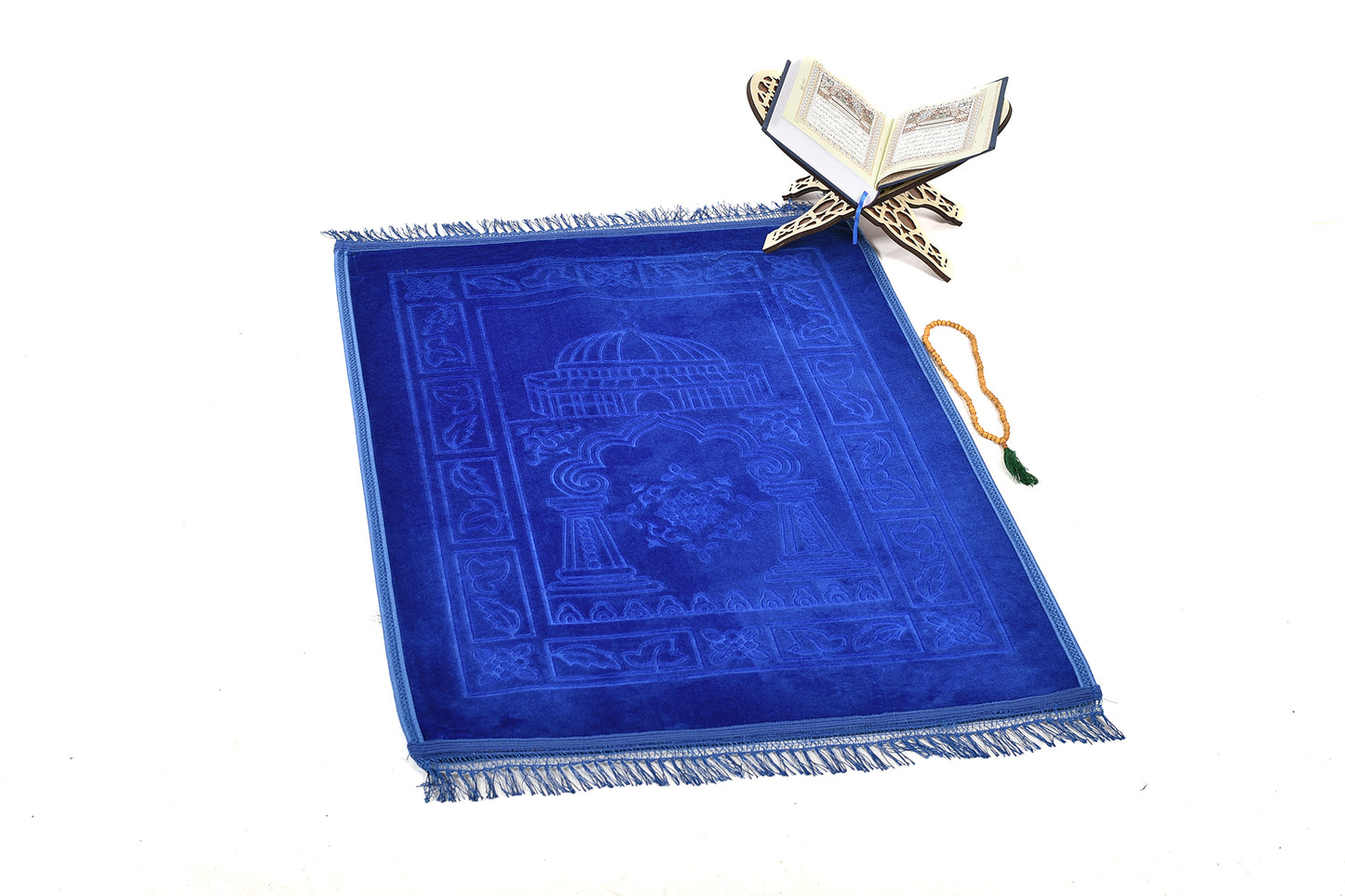 Luxury Velvet Prayer Mat with Dome of the Rock Design – Sky Blue( musallahs)