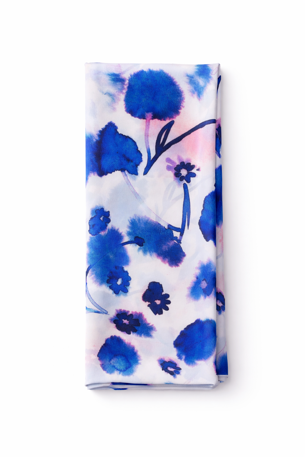 White Rectangular Chiffon Scarf with Brushed Daphne Flower Design