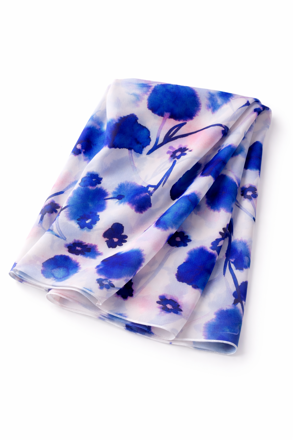 White Rectangular Chiffon Scarf with Brushed Daphne Flower Design