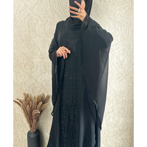 Exclusive Chiffon Beaded Pearl Abaya - Amiiraa