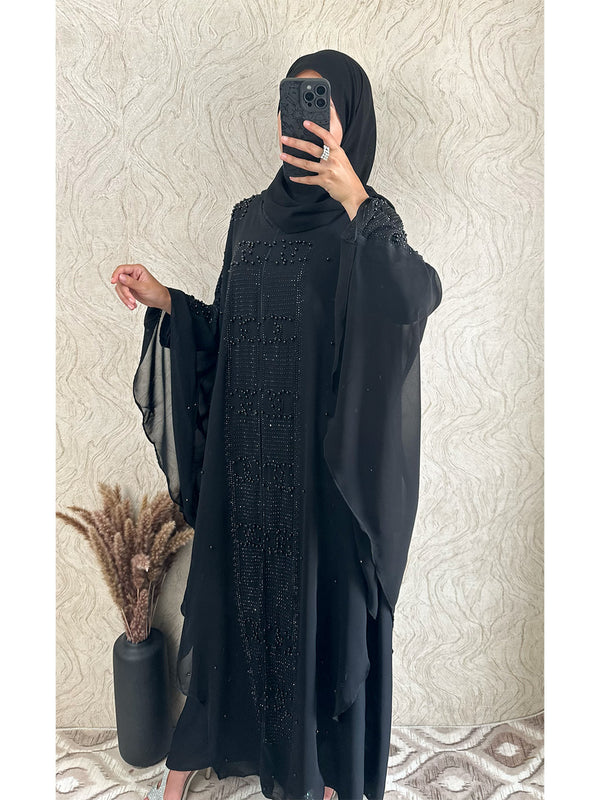 Exclusive Chiffon Beaded Pearl Abaya - Amiiraa