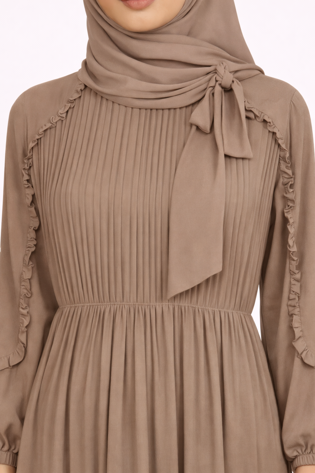 Cinder Pleated Modest Maxi Dress with Ruffle Detailing