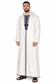 Lightest Sky Hooded Moroccan Thobe with Detailing