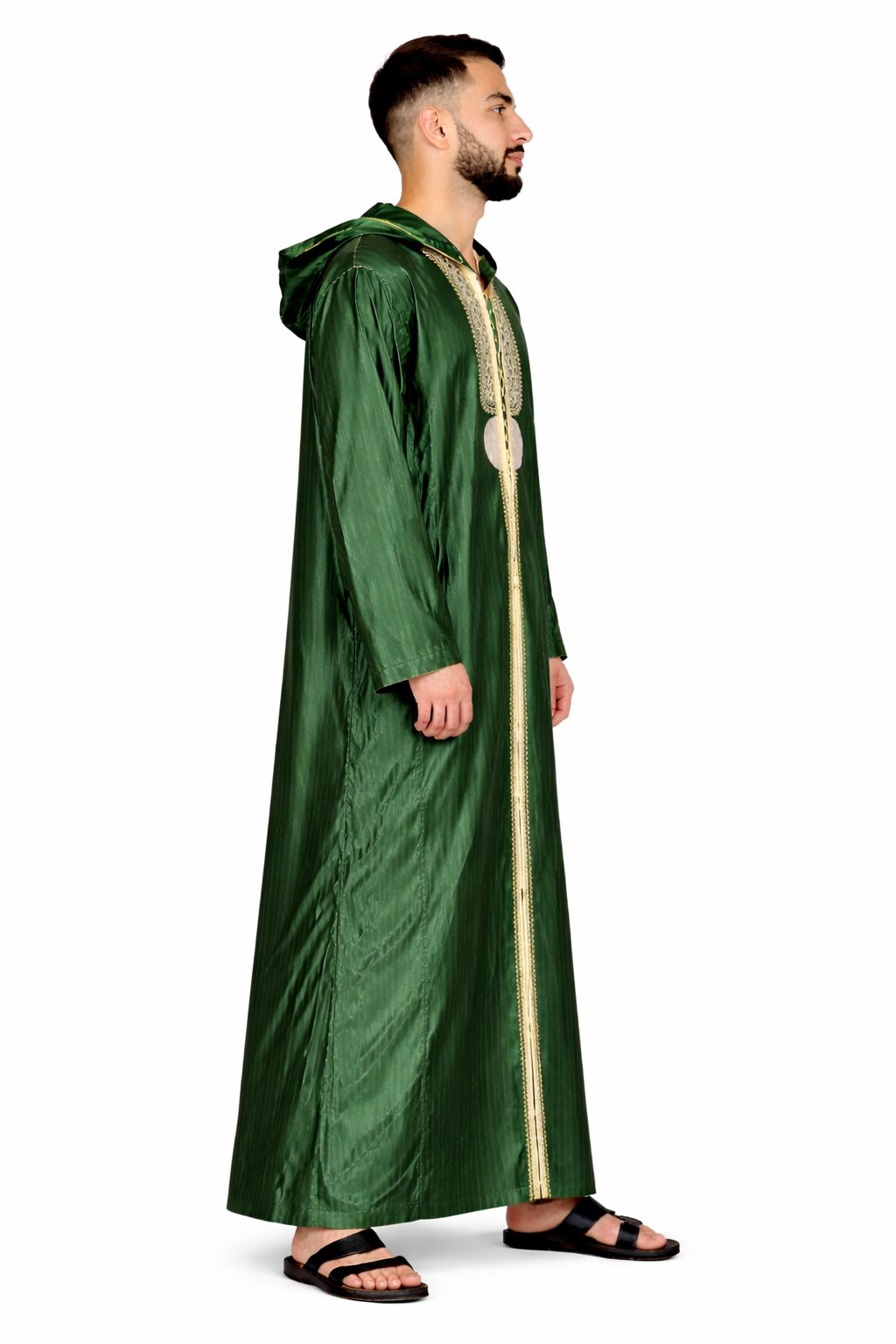 Dark Green Hooded Moroccan Thobe with Detailing