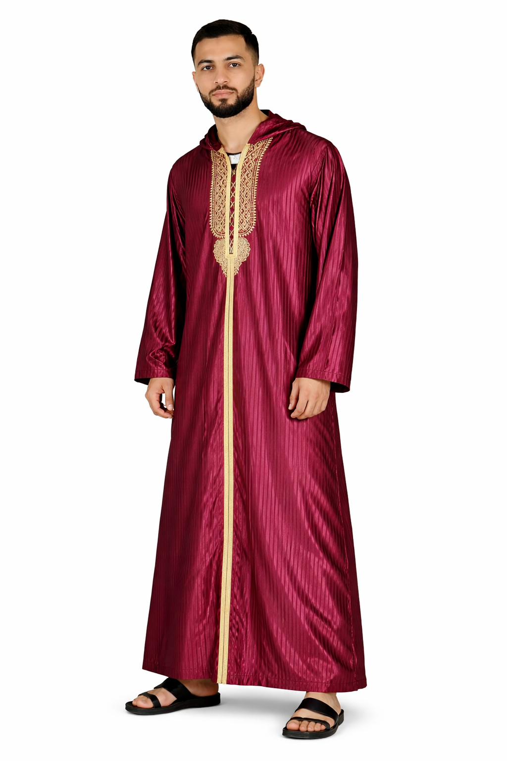 Maroon Banner Hooded Moroccan Thobe with Detailing