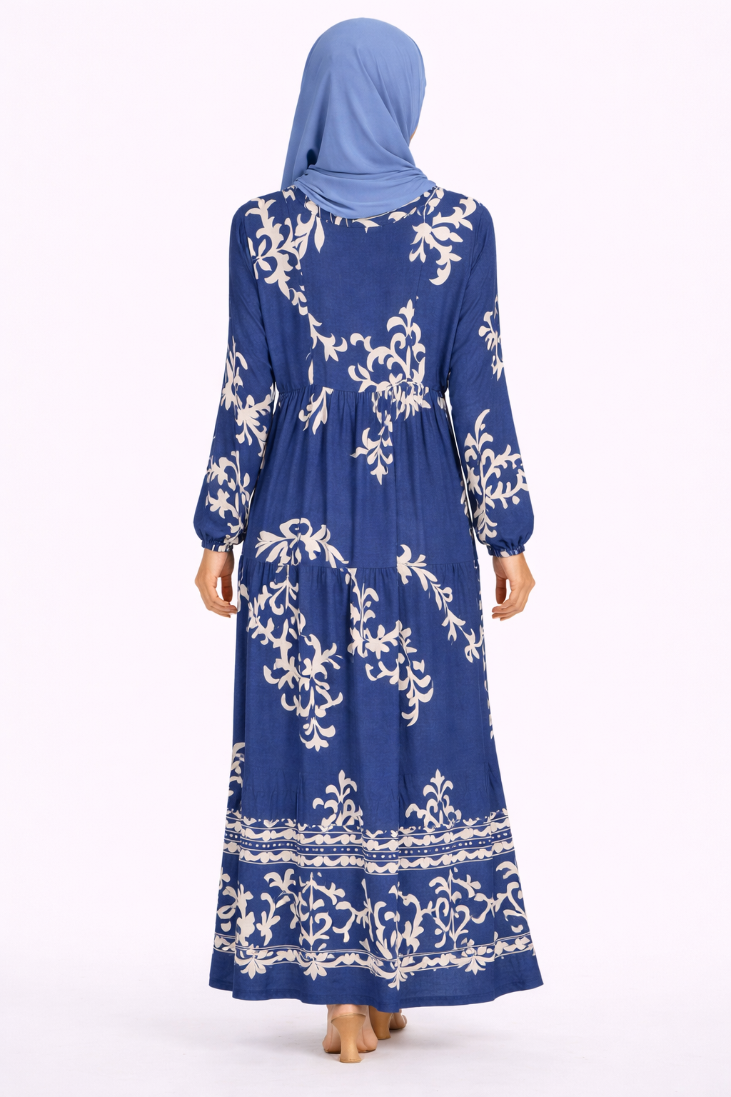 Moroccan Blue & Cream Ethnic Pattern Printed Maxi Dress
