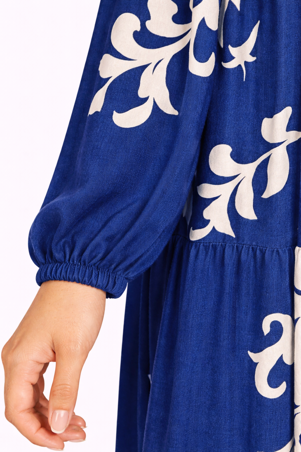 Moroccan Blue & Cream Ethnic Pattern Printed Maxi Dress