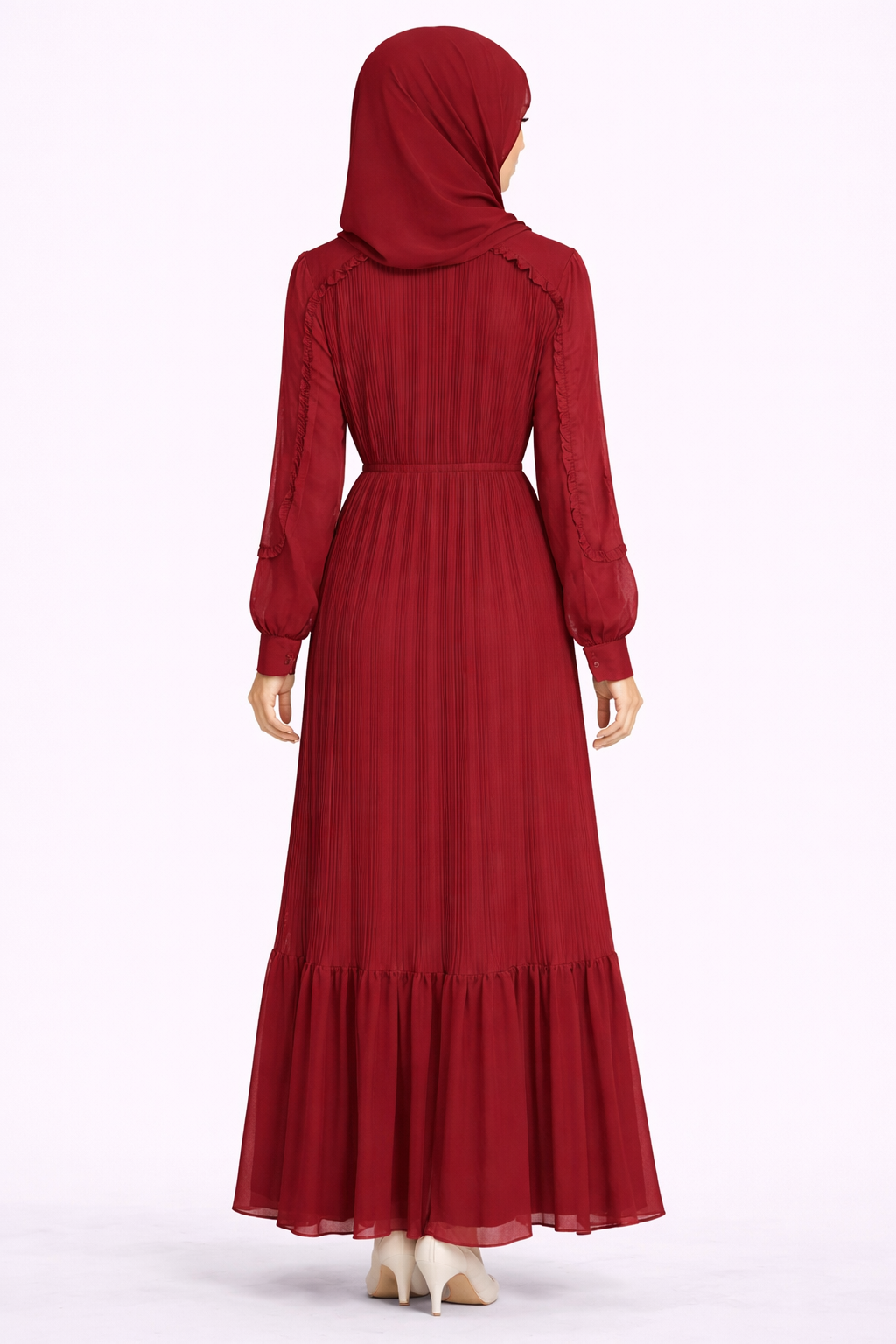 Zinfandel Pleated Modest Maxi Dress with Ruffle Detailing