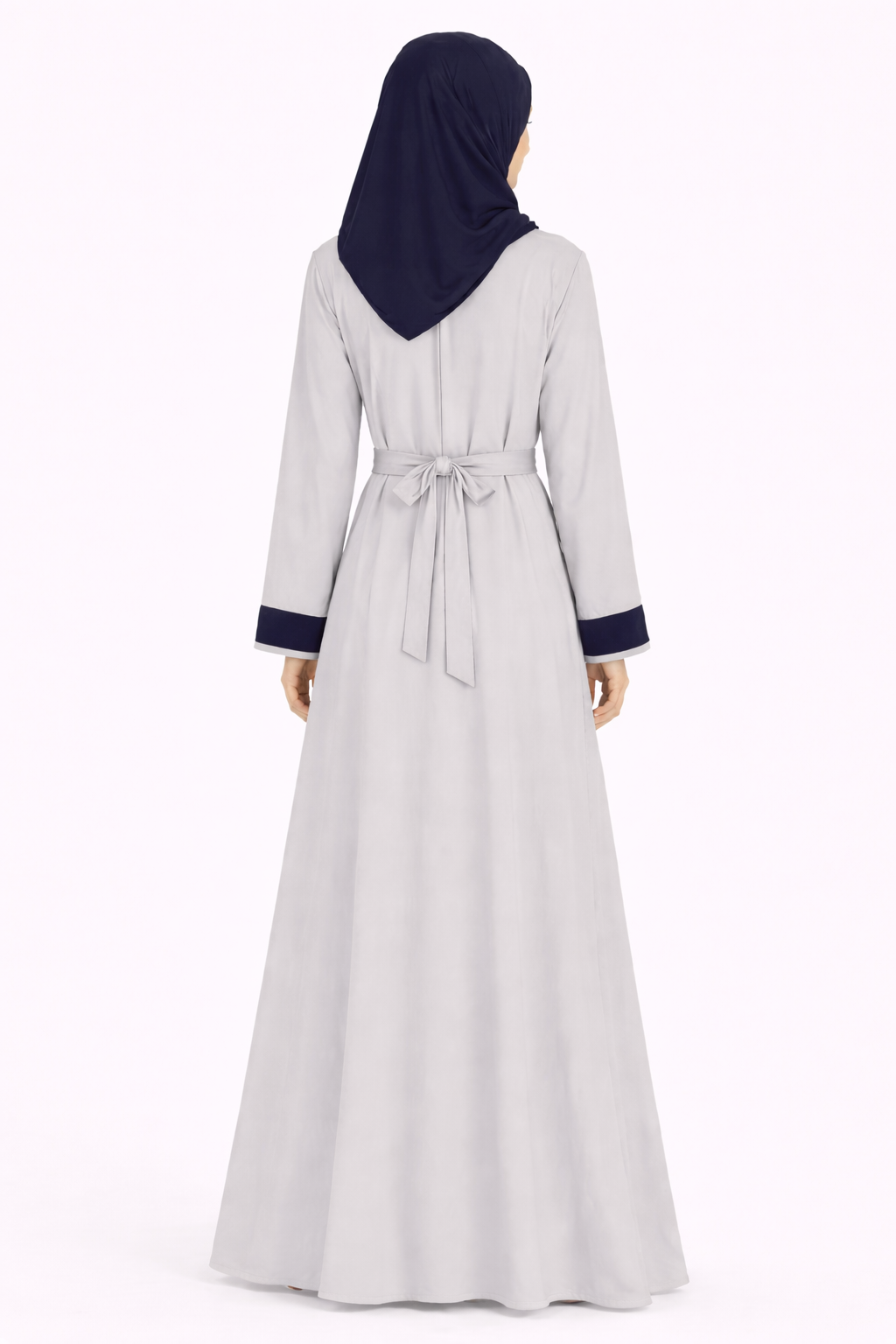 Stormy Weather Contrast Trim Belted Two-Piece Open Front Maxi Abaya