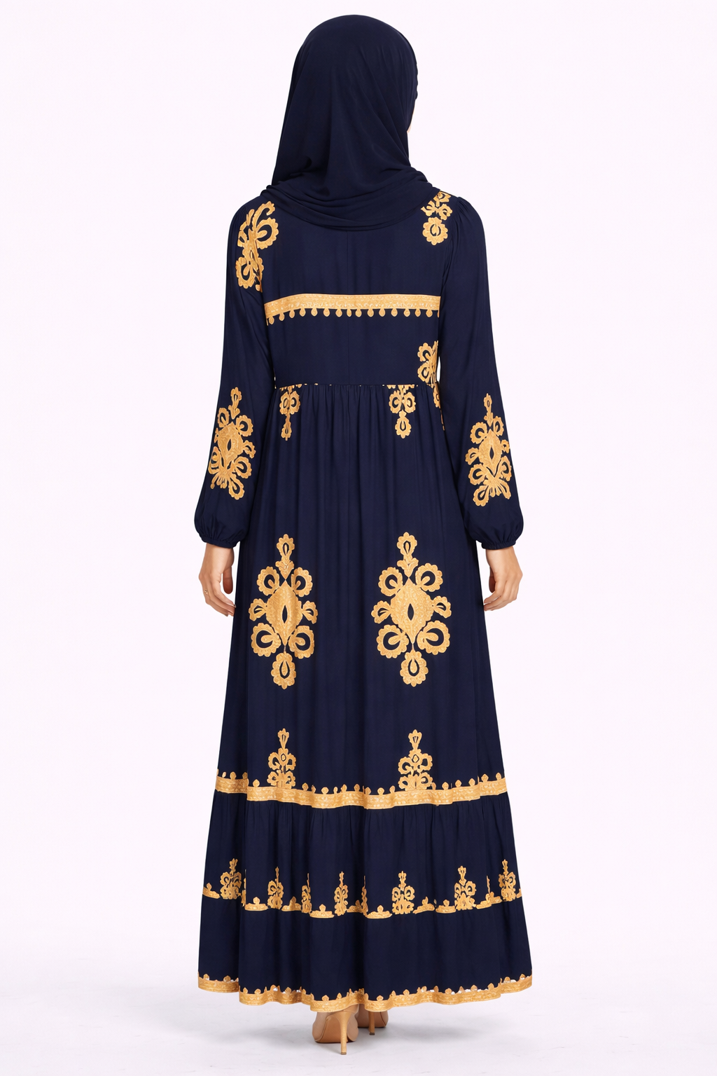 Navy Blazer & Brown Ethnic Pattern Printed Maxi Dress