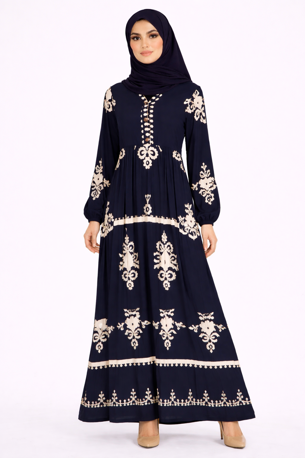 Pageant Blue & Cream Ethnic Pattern Printed Maxi Dress