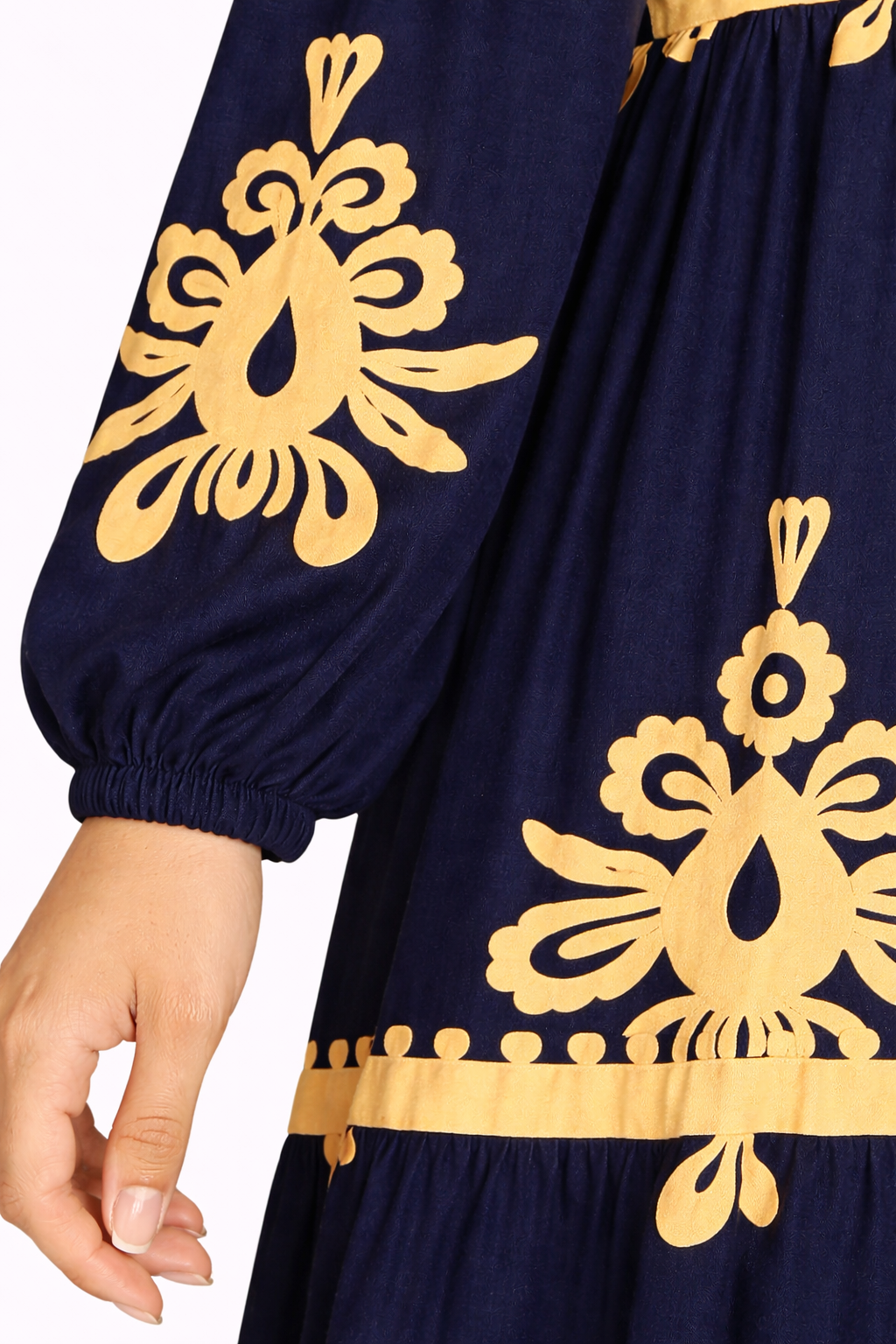 Navy Blazer & Brown Ethnic Pattern Printed Maxi Dress