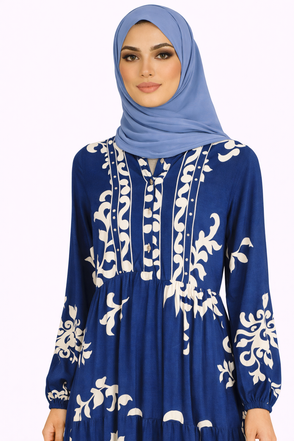 Moroccan Blue & Cream Ethnic Pattern Printed Maxi Dress