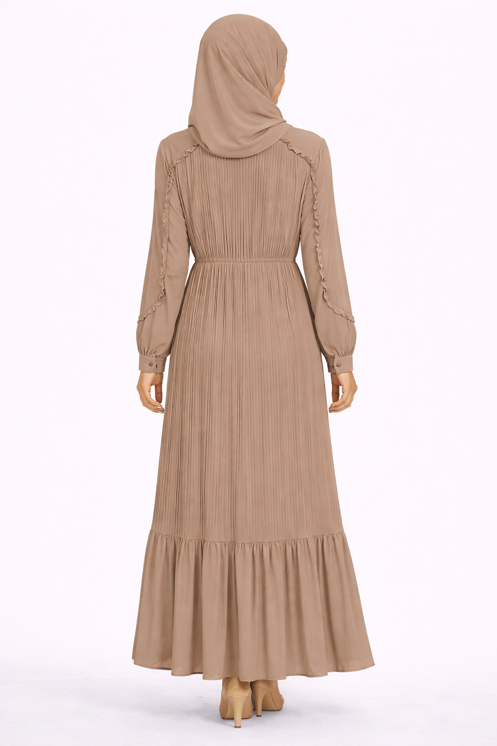 Cinder Pleated Modest Maxi Dress with Ruffle Detailing