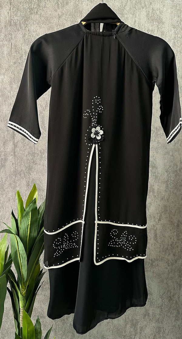 Girls Layered Black Abaya - Amiiraa