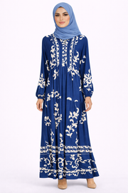 Moroccan Blue & Cream Ethnic Pattern Printed Maxi Dress