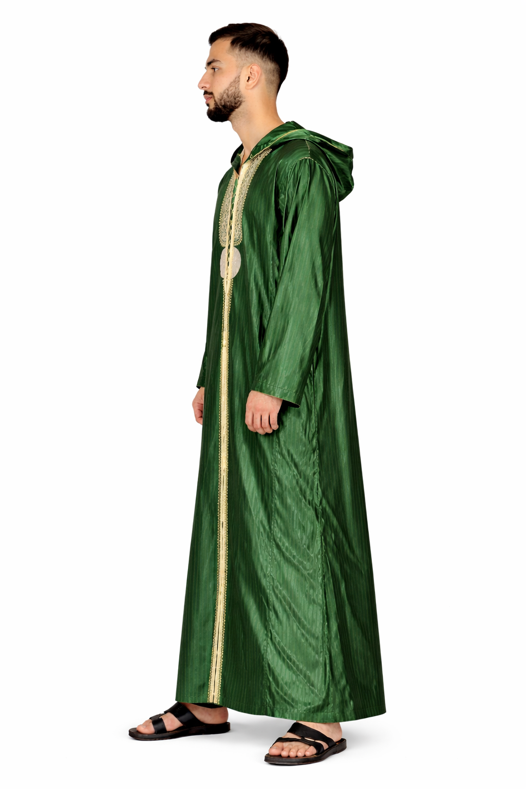 Dark Green Hooded Moroccan Thobe with Detailing