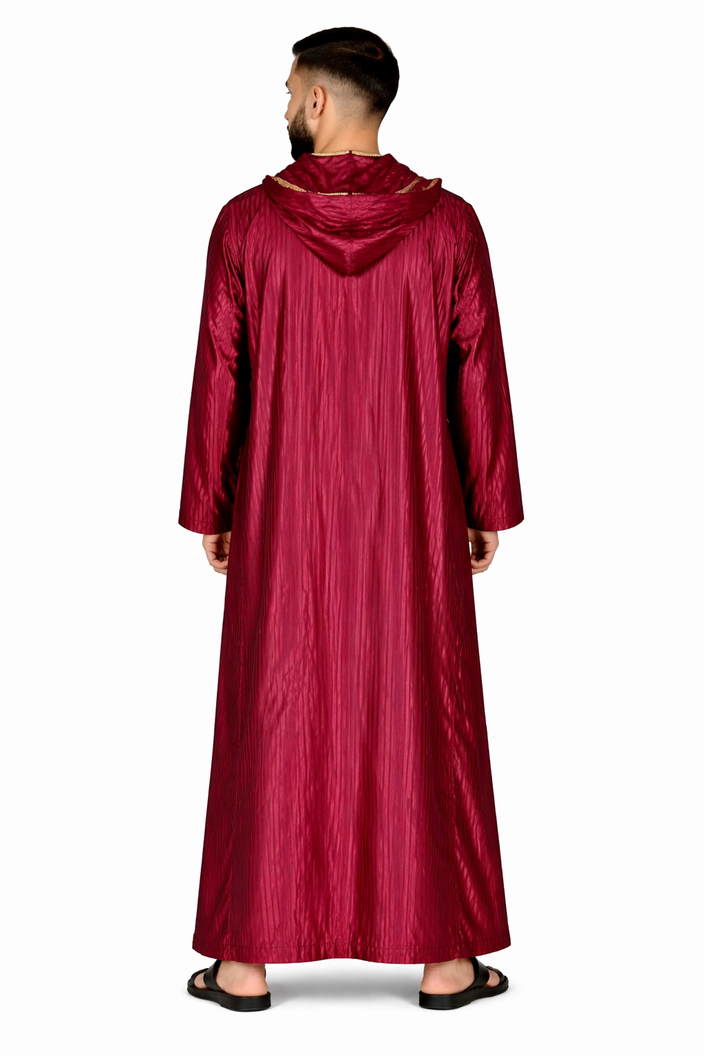 Maroon Banner Hooded Moroccan Thobe with Detailing