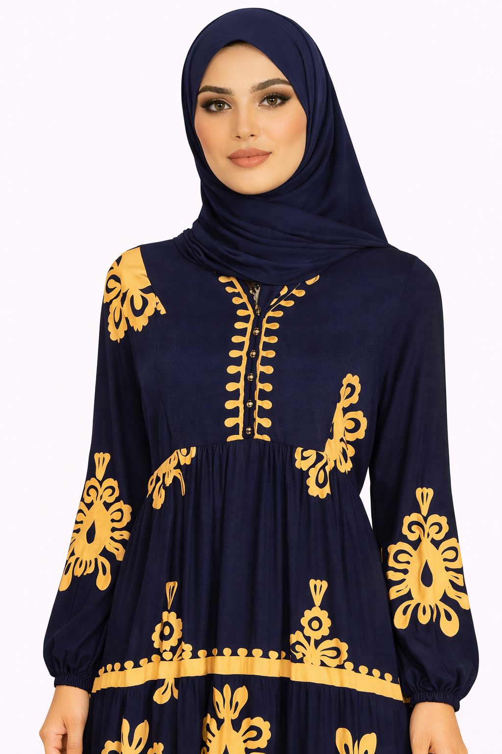 Navy Blazer & Brown Ethnic Pattern Printed Maxi Dress