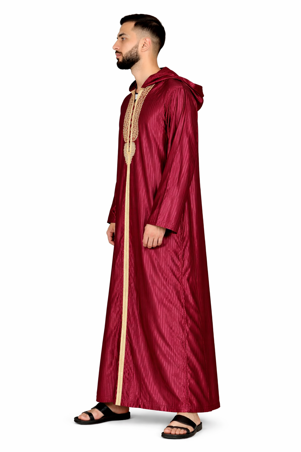 Maroon Banner Hooded Moroccan Thobe with Detailing