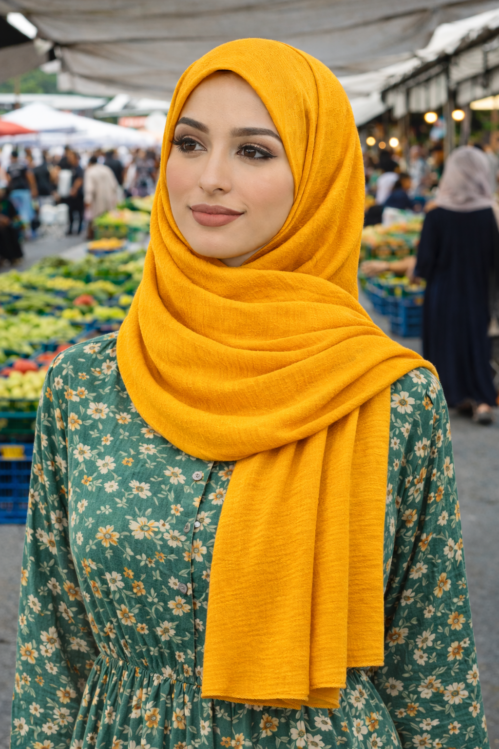 Old Gold Soft airflow fabric scarf with a subtle crinkle texture, perfect for daily modest wear.