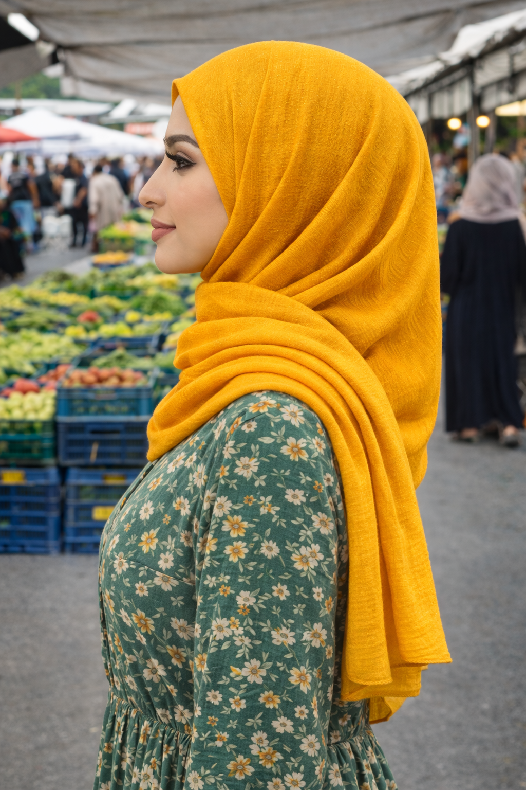 Old Gold Soft airflow fabric scarf with a subtle crinkle texture, perfect for daily modest wear.