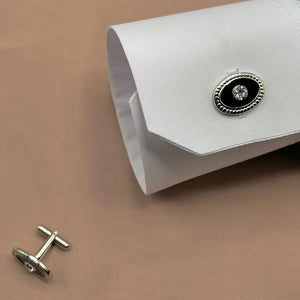 Oval Black Stud, Stainless Steel Cufflinks - Amiiraa