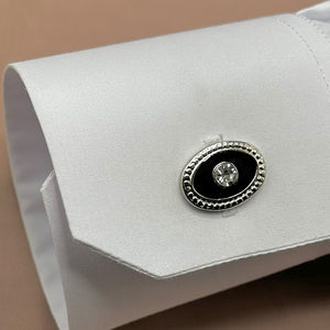 Oval Black Stud, Stainless Steel Cufflinks - Amiiraa