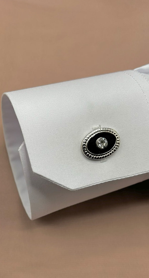 Oval Black Stud, Stainless Steel Cufflinks - Amiiraa