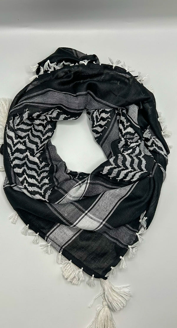 Traditional Palestine Keffiyah Scarves - Black & White - Amiiraa