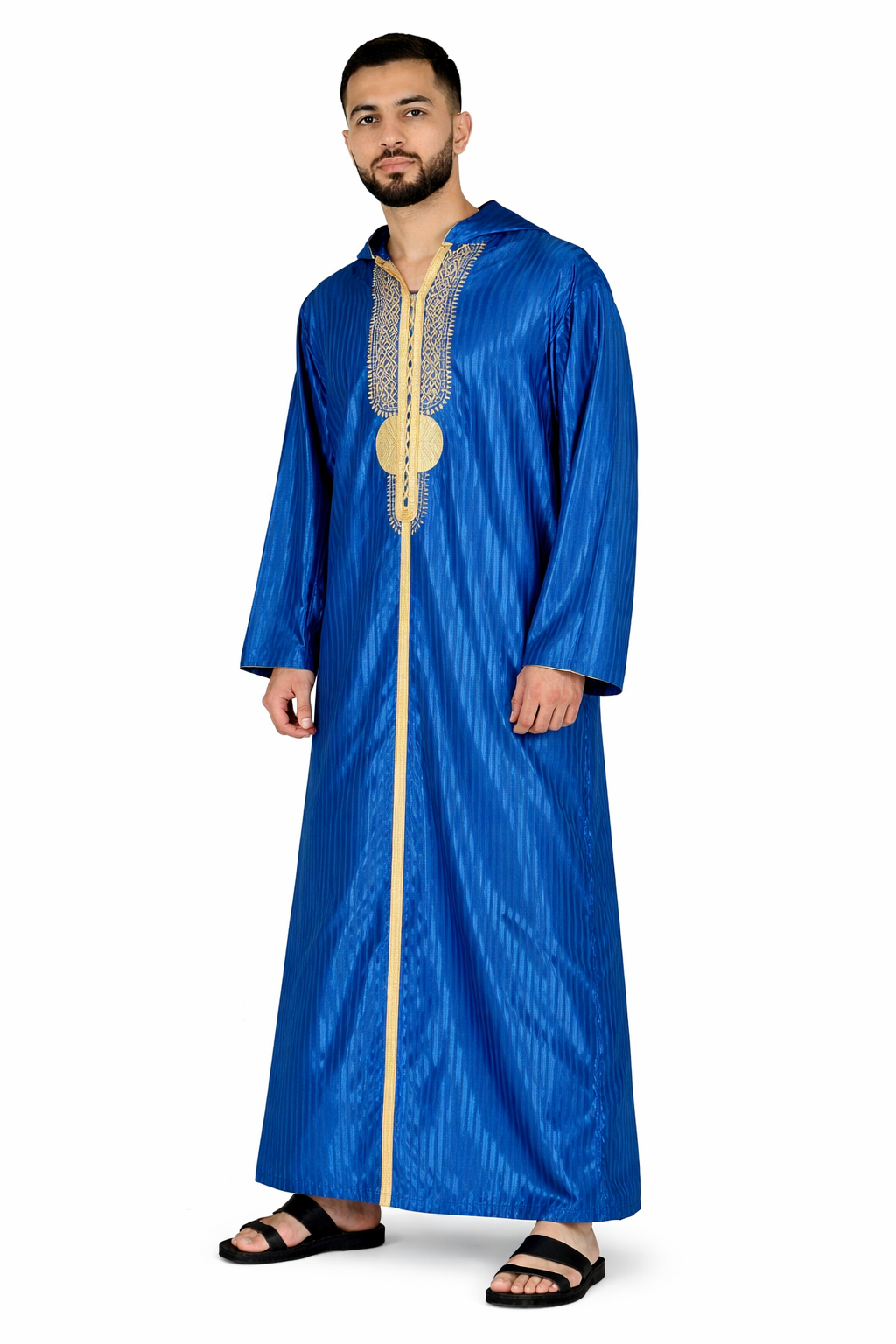 Vallarta Blue Hooded Moroccan Thobe with Detailing