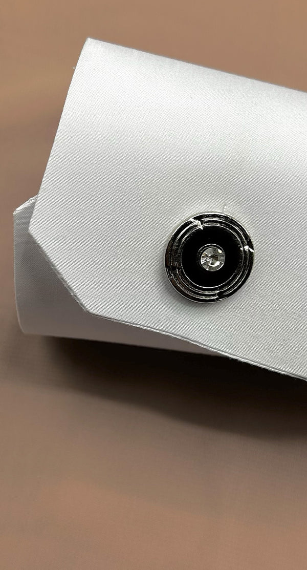 Silver, Circular black stud, stainless steel cufflinks - Amiiraa