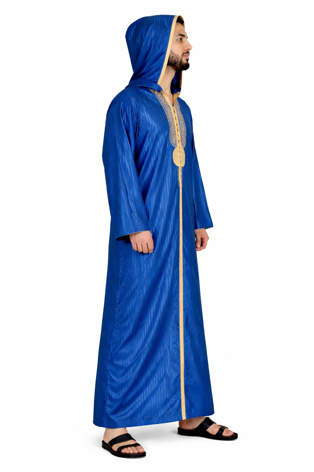 Vallarta Blue Hooded Moroccan Thobe with Detailing