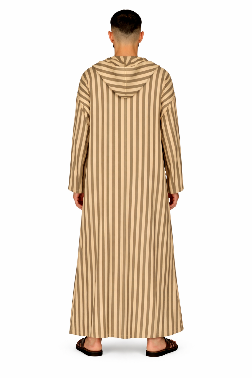 Light Taupe Men’s Hooded Striped Moroccan Thobe