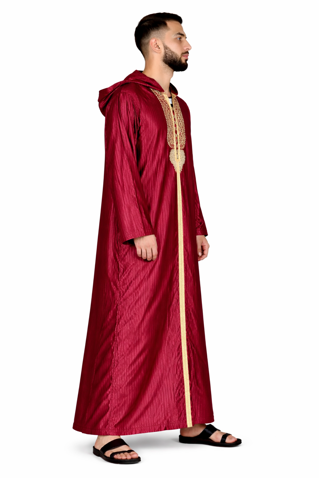 Maroon Banner Hooded Moroccan Thobe with Detailing